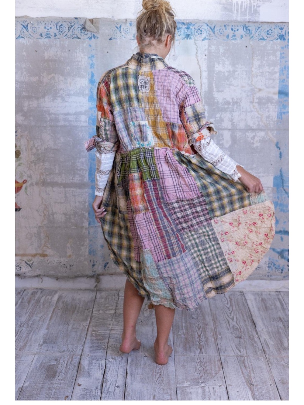Magnolia Pearl Patchwork Midi Dress in Pink, Green, Yellow and Cream